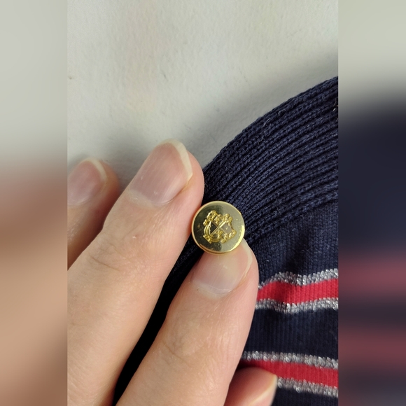 NWT Talbots Metallic Striped Sweater Knit cotton gold buttons navy 3X Plus size - Picture 6 of 14